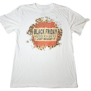 Women's Black Friday Fall Thanksgiving Leopard T-shirt Medium White Tee Shopping